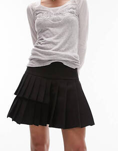 Черная плиссированная теннисная юбка мини Topshop