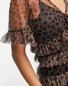 Ярусное сетчатое мини-платье с леопардовым принтом Never Fully Dressed