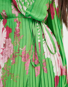 Платье макси с запахом, пышными рукавами и крупным зеленым цветочным принтом ASOS DESIGN