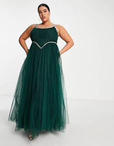 Эксклюзивное изумрудно-зеленое платье макси с корсетом Lace &amp; Beads Plus