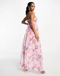 Розовое сетчатое платье макси на бретельках с поясом ASOS DESIGN Petite