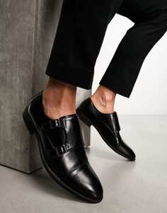 Черные туфли-монки из искусственной кожи с тиснением ASOS DESIGN