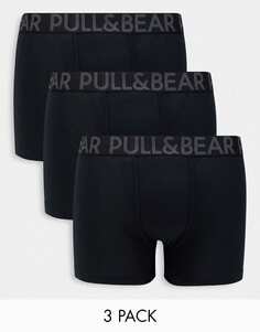 Набор из трех черных боксеров с контрастным поясом Pull&amp;Bear