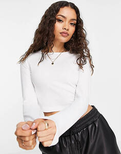 Белая укороченная футболка с длинными рукавами ASOS DESIGN Petite