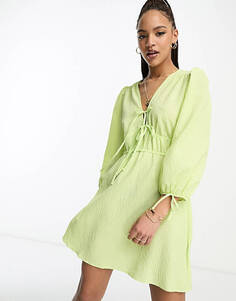 Зеленое лаймовое платье мини с завязками на рукавах Nothing&apos;s Child Margot