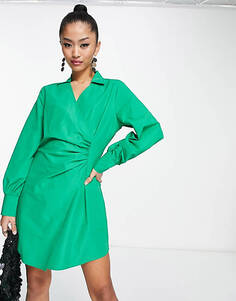 Ярко-зеленое платье-рубашка со сборками JDY