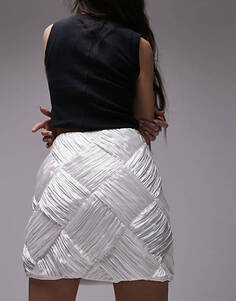 Атласная мини-юбка цвета слоновой кости с плетением Topshop
