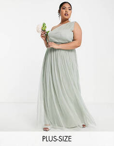 Зеленое платье макси на одно плечо из тюля Anaya With Love Plus Bridesmaid