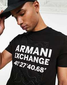 Черная футболка свободного кроя с большим логотипом Armani Exchange