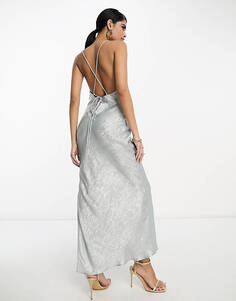 Мерцающее серебристое платье макси со шнуровкой сзади Vila glam