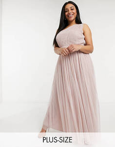 Розовое платье макси на одно плечо из тюля Anaya With Love Plus Bridesmaid