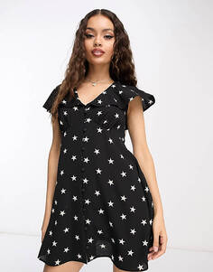Чайное платье мини со звездами и пуговицами ASOS DESIGN Petite
