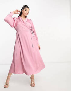 Пыльно-розовое платье макси с запахом Vila Curve