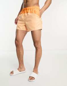 Оранжевые шорты для плавания короткой длины с вырезом и шитьем ASOS DESIGN