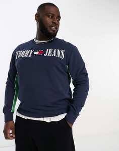Темно-синий свитшот с логотипом и полосками Tommy Jeans Big &amp; Tall