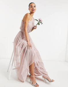 Розовое платье макси на одно плечо из тюля Anaya With Love Tall Bridesmaid