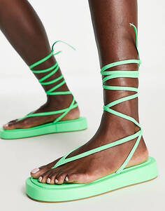 Неоново-зеленые сандалии на плоской подошве Public Desire Beachbabe