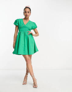 Зеленое платье мини с пышными рукавами Nothing&apos;s Child Jewel