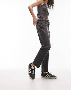 Черные прямые джинсы со средней посадкой и необработанным краем Topshop