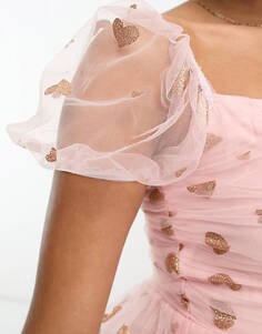 Эксклюзивное мини-платье с пышными рукавами и рюшами и блестящим сердцем Collective the Label Petite