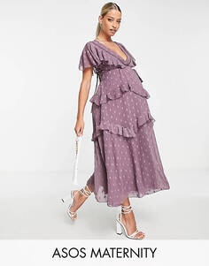 Сиреневое платье миди с кружевной вставкой и открытой спиной ASOS DESIGN Maternity Unknown