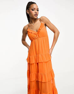 Оранжевое платье макси с оборками Vero Moda