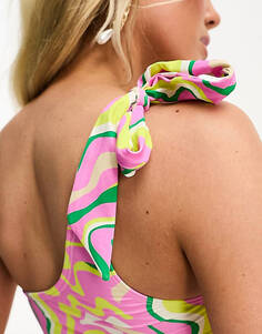 Розовый купальник на одно плечо с завязками Vero Moda