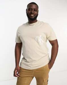 Бежевая футболка с монограммой и логотипом Calvin Klein Jeans Big &amp; Tall