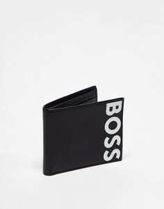 Черный кожаный кошелек с логотипом BOSS Orange