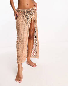 Светло-коричневая пляжная кружевная макси-юбка с завязками Miss Selfridge