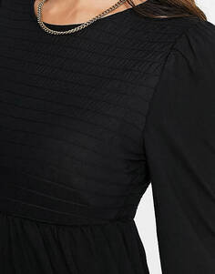 Черное платье миди с длинными рукавами и лифом со сборками Mamalicious Maternity Mama.Licious