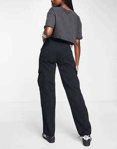 Черные прямые брюки карго с завышенной талией Pull&amp;Bear