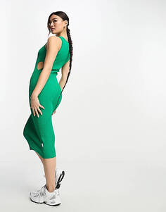 Зеленое трикотажное платье миди с вырезом Sixth June