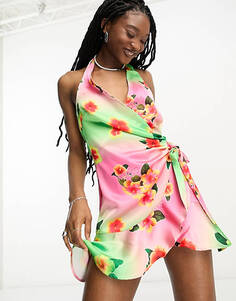 Разноцветное платье мини с цветочным принтом и запахом COLLUSION