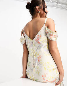 Атласное платье макси цвета слоновой кости с цветочным принтом Hope &amp; Ivy