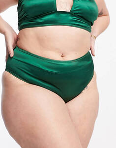Эксклюзивные блестящие изумрудно-зеленые плавки бикини с высокой талией South Beach Curve