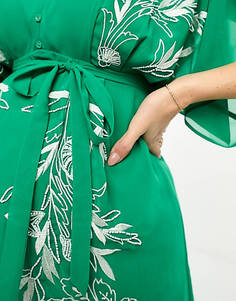 Зеленое платье миди с глубоким вырезом спереди и вышивкой Hope &amp; Ivy Maternity