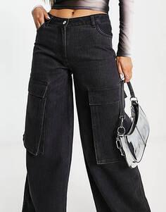 Черные широкие брюки карго из смесовой ткани COLLUSION