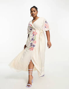 Платье макси с цветочной вышивкой Hope &amp; Ivy Plus цвета слоновой кости