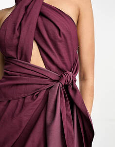Пыльно-фиолетовое платье миди с вырезом через шею и завязкой на талии ASOS DESIGN