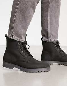 Черные кожаные ботинки на шнуровке ASOS DESIGN на массивной подошве