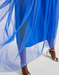 Синее платье миди-бандо Trendyol с вырезом