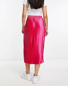 Розовая атласная юбка миди Vero Moda