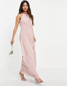 Розовое платье макси с вырезом-халтер Vila Bridesmaid