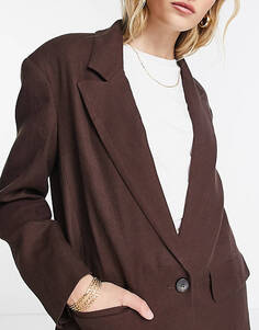 Свободный однобортный пиджак оверсайз Topshop шоколадно-коричневого цвета