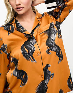 Оранжевый атласный пижамный комплект из топа и брюк с полосатым краем Chelsea Peers