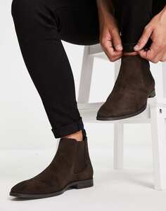 Коричневые замшевые ботинки челси ASOS DESIGN на черной подошве