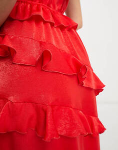 Красное платье макси на бретелях с оборками и оборками Flounce London Petite