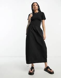 Черное платье миди-футболки с круглым вырезом и юбкой-карго ASOS DESIGN 2 в 1