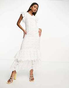 Белое платье макси премиум-класса с вышивкой YAS Bridesmaid Y.A.S